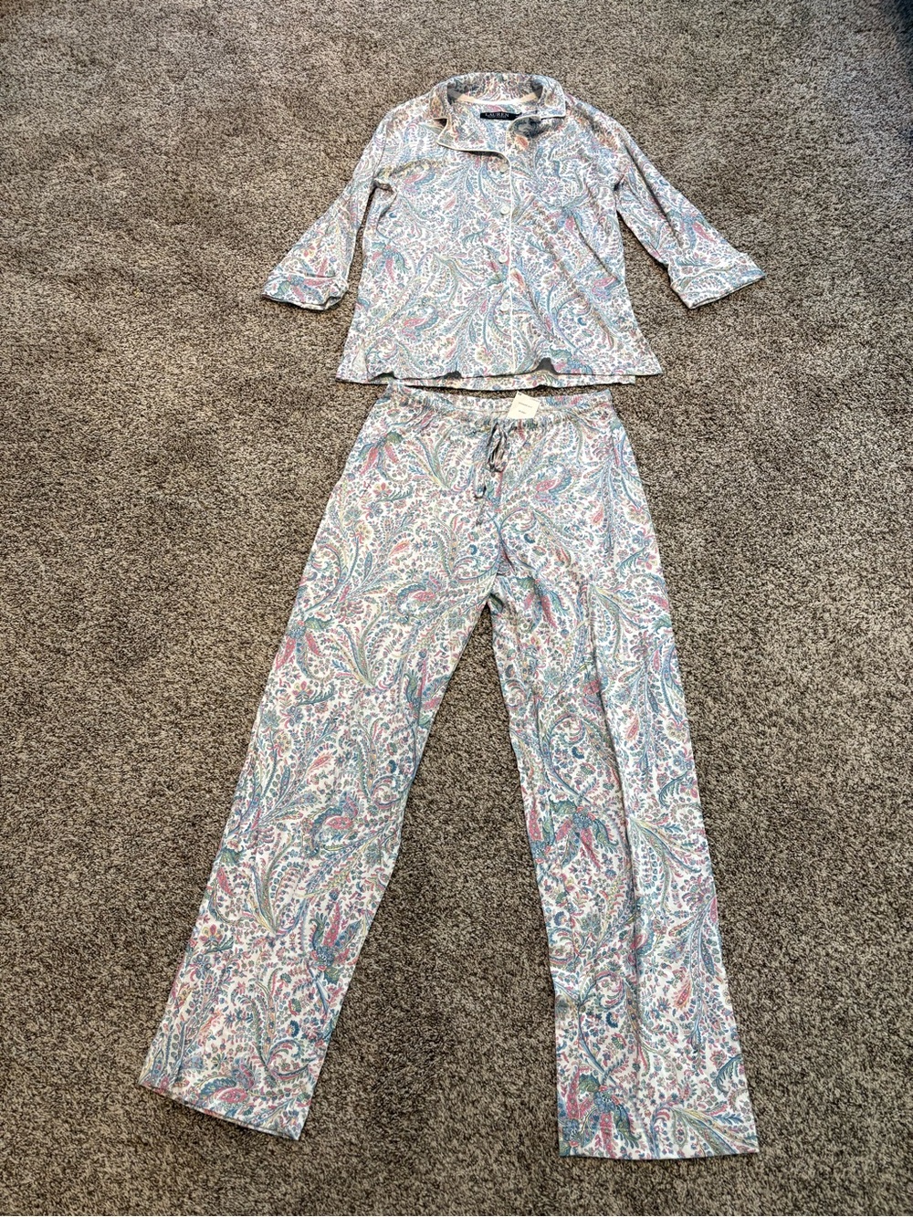 Ralph Lauren Pink and Blue Paisley Cotton Pajama Set